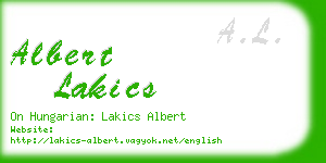 albert lakics business card